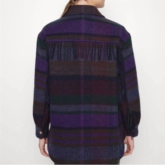 House of Harlow 1960 Oversized Western Fringed Plaid Jacket Size XXS Blue Purple - Picture 3 of 14